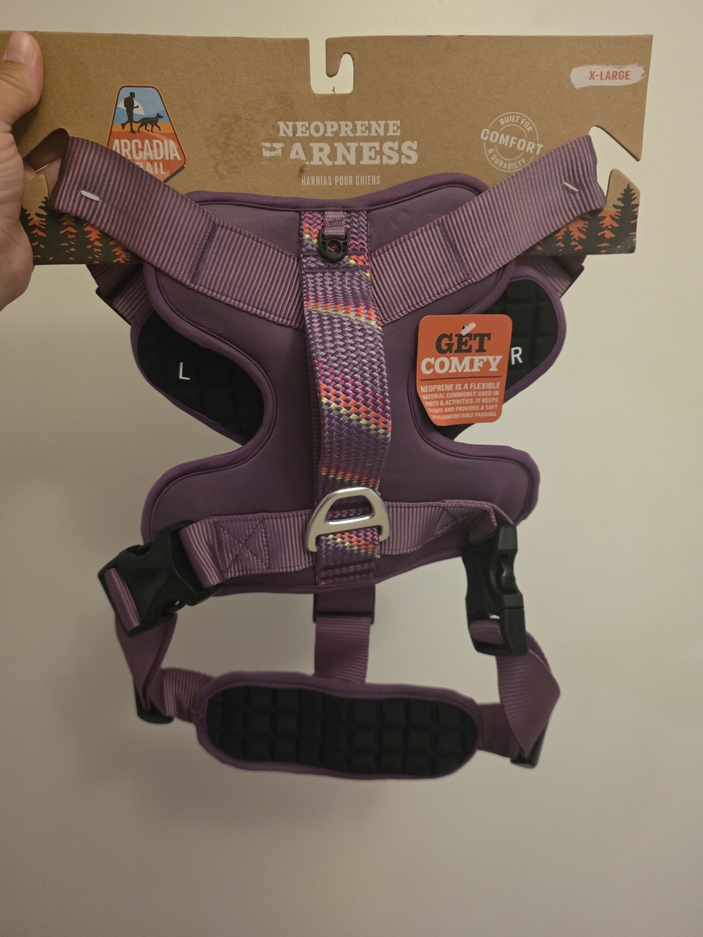 Arcadia Purple Dog Harness with Multicolor Front Strap